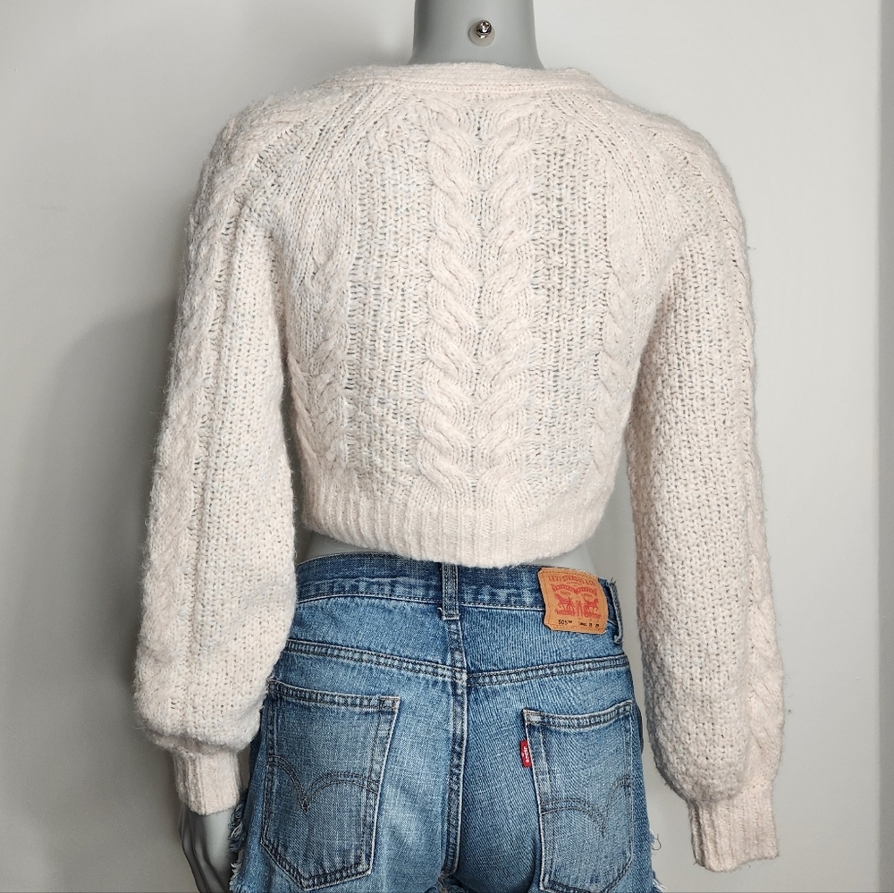 Aritzia Sunday Best Cream Alpaca Blend Cable Knit Cropped Cardigan Size XS - Picture 5 of 11